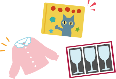 まだ使えるおもちゃ、食器、洋服のイメージイラスト