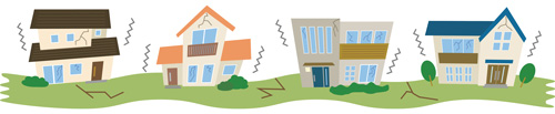 地震の影響を受ける住宅 イラスト