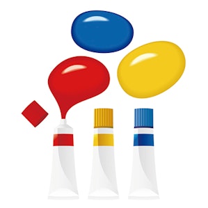 赤色、黄色、青色の絵具のイラスト