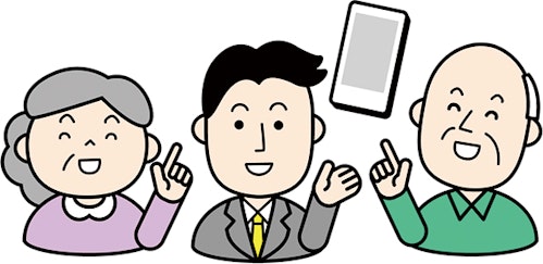 講師からスマホの使い方を教わる参加者のイメージイラスト
