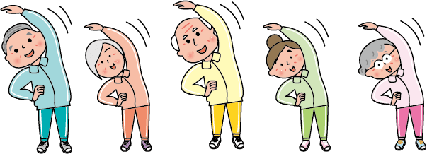 高齢者たちがストレッチをするイメージイラスト