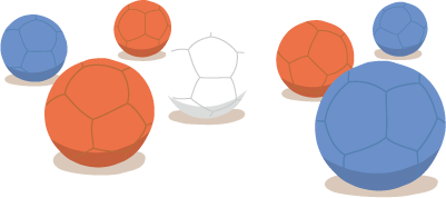白色のジャックボールと赤色と青色のカラーボールのイラスト
