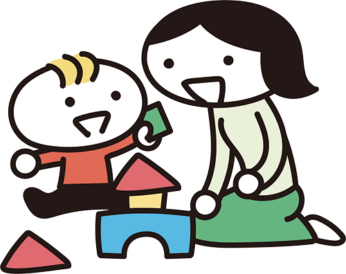 赤ちゃんと積み木で遊ぶベビーシッターのイメージイラスト