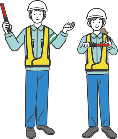 誘導等をもっている交通誘導警備員のイラスト