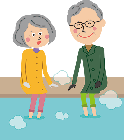 足湯を楽しむ高齢者のイメージイラスト