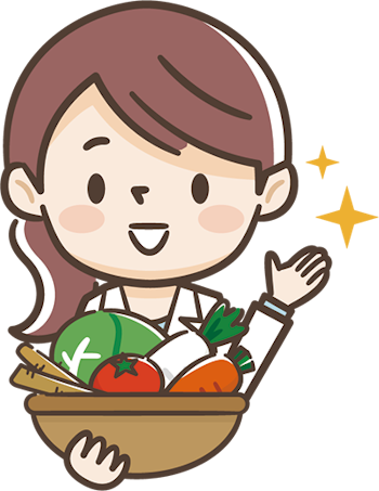 野菜のたくさん入ったカゴを抱えた管理栄養士のイメージイラスト