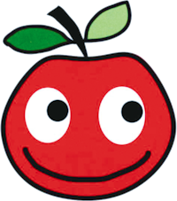 顔のついた赤いリンゴのキャラクターイラスト