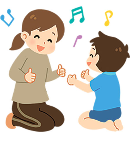 こどもと母親が歌を歌っているイラスト