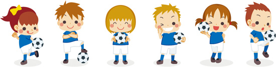 サッカーボールを持つ子供たち イラスト