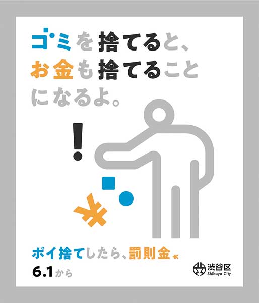 ごみを捨てると、お金も捨てることになるよ。 ポイ捨てしたら罰則金。6月1日から