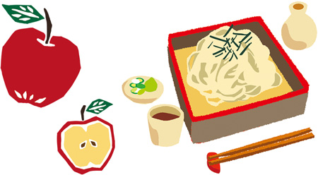 そばとリンゴのイラスト