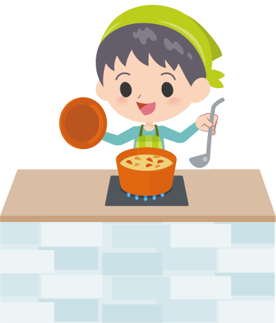 鍋でスープをつくっている人のイラスト
