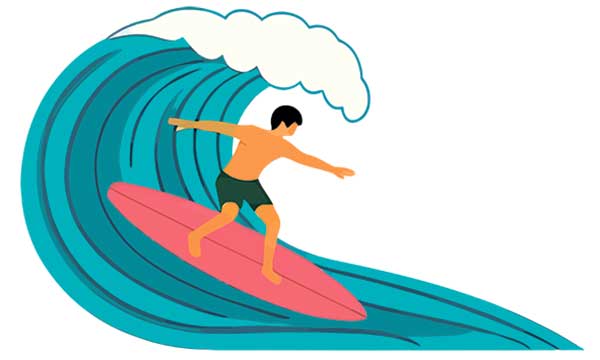 サーフィンをする人のイラスト