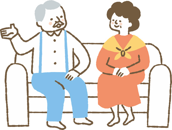 会話しているシニア男女 イラスト