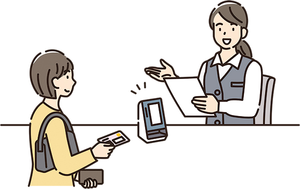 マイナンバーカードを出して手続きをしているイメージイラスト