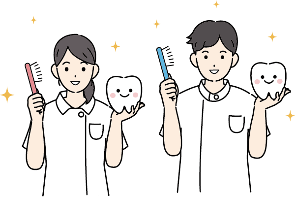 歯磨きと歯ブラシと歯科医師のイラスト