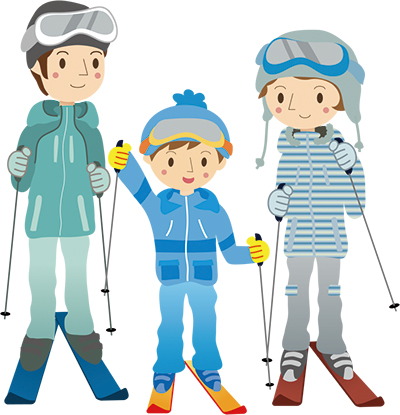スキーウエアを身に着けた親子のイラスト