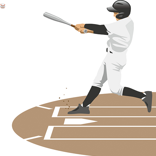 バットでボールを打つ野球選手のイラスト