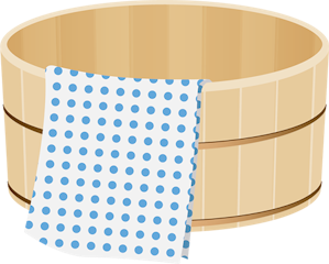 風呂桶と手ぬぐいのイラスト