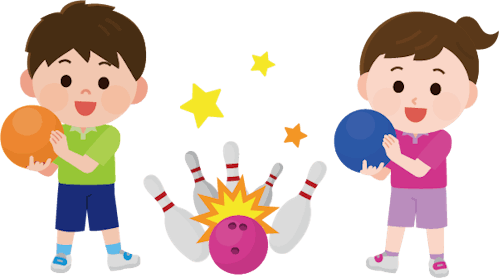 子どもたちがボウリングのボールを構えているイラスト