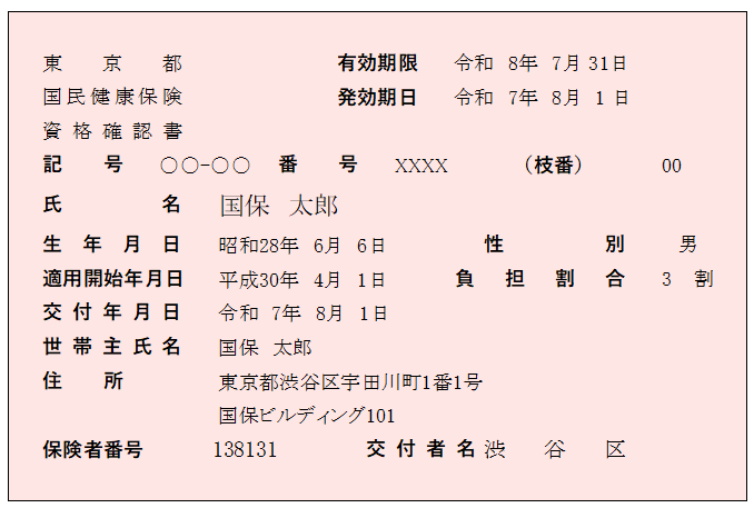 資格確認書のイメージ
