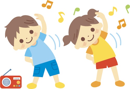 ラジオ体操をする子どもたちのイラスト
