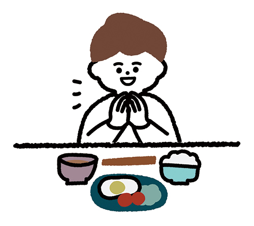 食事を前に手を合わせている人のイラスト