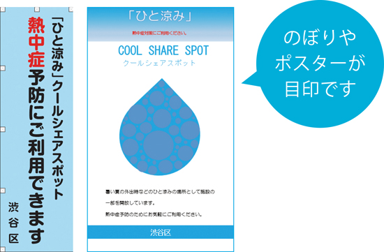 クールシェアスポット のぼりやポスターが目印です イラスト