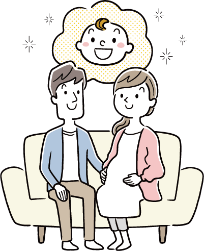 妊娠している人とパートナーが寄り添っているイメージイラスト