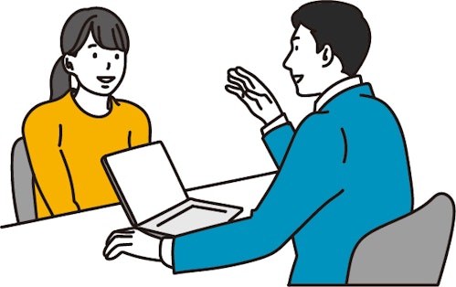 女性が職員に相談をしているイメージイラスト
