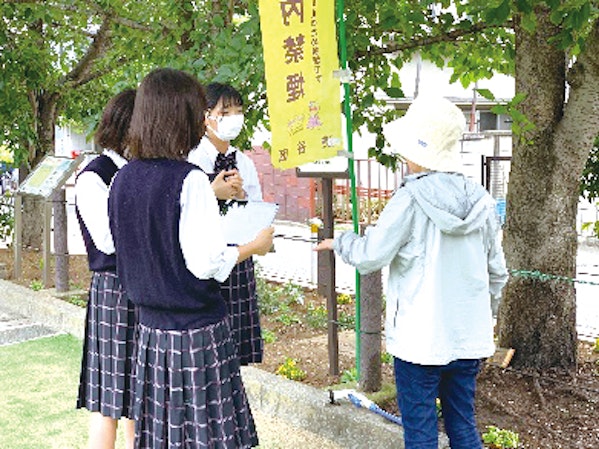 調査する学生たち写真