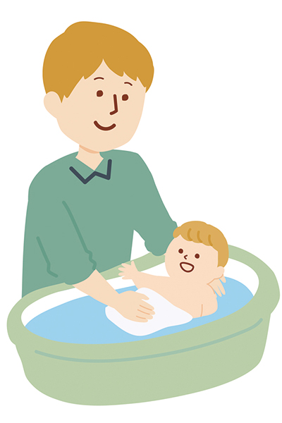 赤ちゃんの沐浴をしているイラスト