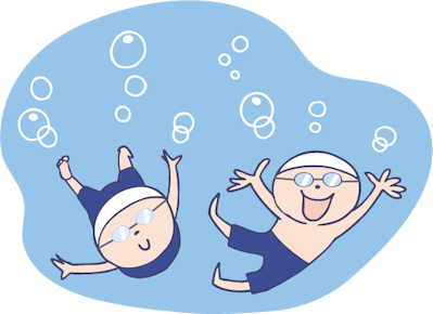水中ではしゃぐ子どもたちのイラスト