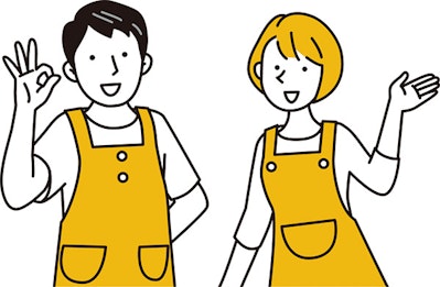 エプロンをつけた人たちのイラスト
