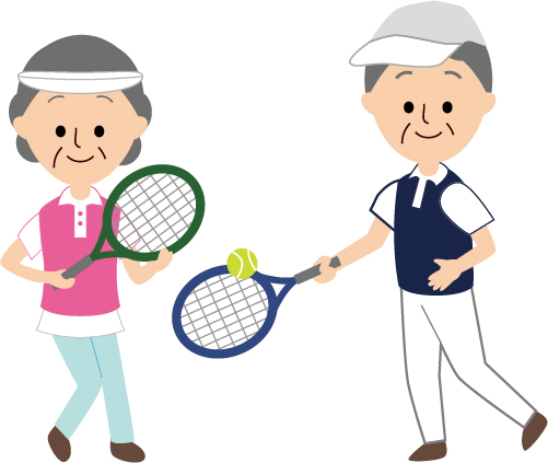 テニスウェアを着てラケットをもった高齢者プレイヤーのイラスト