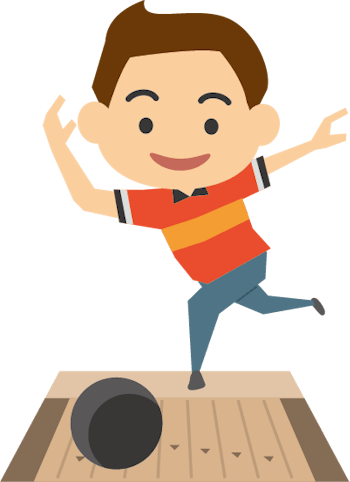 ボウリングの玉をレーンに投げる人のイラスト