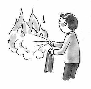 An illustration that shows how to spray the flames