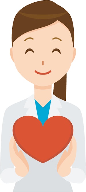 笑顔の精神科医が赤いハートを持っているイメージイラスト