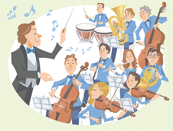 交響楽団が演奏をしているイメージイラスト