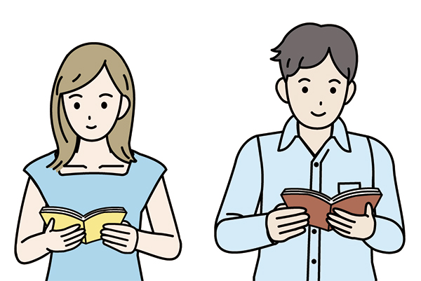 読書をしている人たちのイラスト