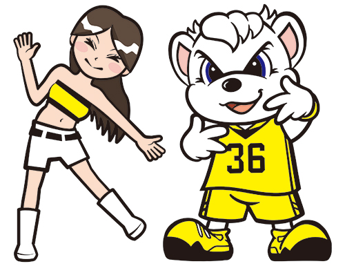 サンロッカーガールズとマスコットの白クマのイラスト