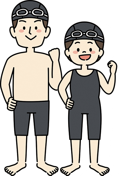 水泳キャップをかぶった水着の男女のイラスト