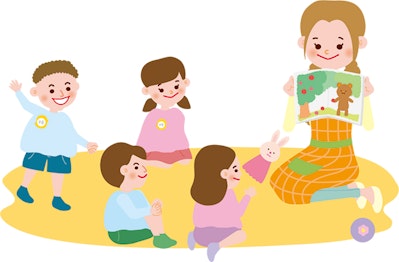 絵本の読み聞かせをするボランティアのイメージイラスト