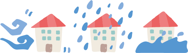 風水害に遭っている住宅地のイメージイラスト