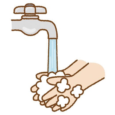 水道の水と石けんで手を洗うイラスト