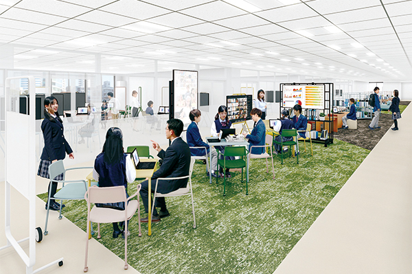 図書スペースや机や椅子が置いてある学習空間のイメージ