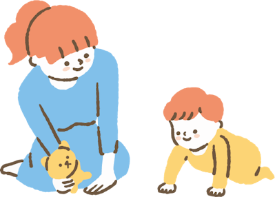 はいはいをする赤ちゃんと遊ぶ人のイラスト