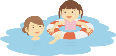 親子でプールに入っているイラスト