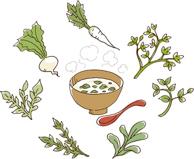 春の七草と七草がゆのイラスト