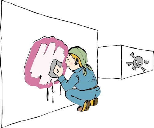 壁の落書きを消している人のイラスト